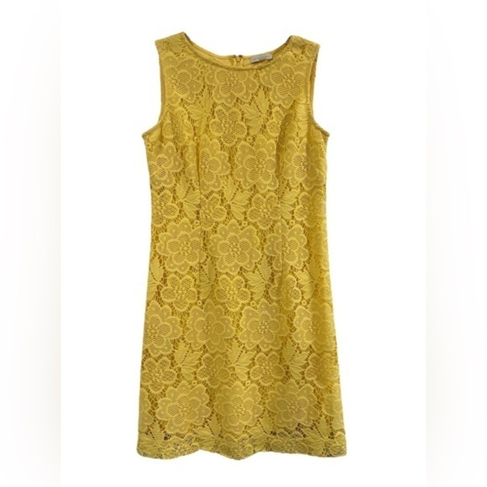 Women’s New York & Co Eyelet Lace Yellow Work Cocktail Summer Midi Dress Size 8